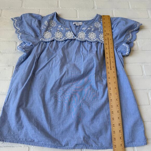 Kim Rogers Women's 100% Cotton Blue White Embroidered Scalloped Top sz M - Picture 5 of 5